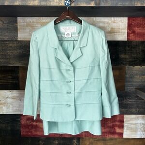 Vintage Nina Ricci Blazer Skirt Suit Jacket Turquoise France Boutique Sz 40